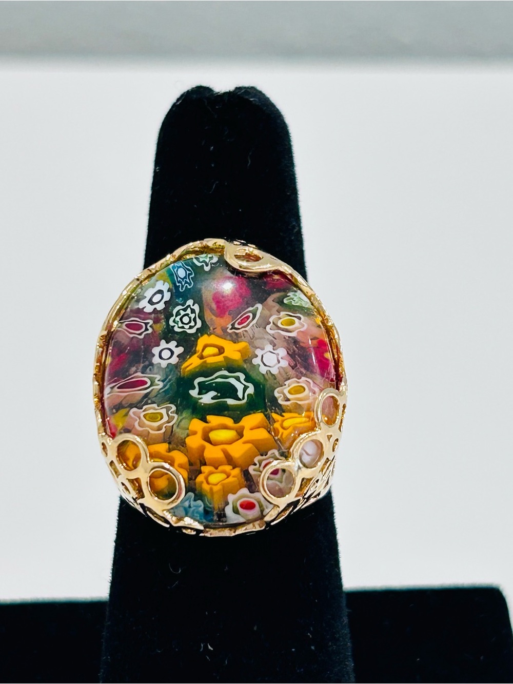 Millefiori Style Cocktail Ring Statement Oval Dome 316L Stainless Steel Size 7.5